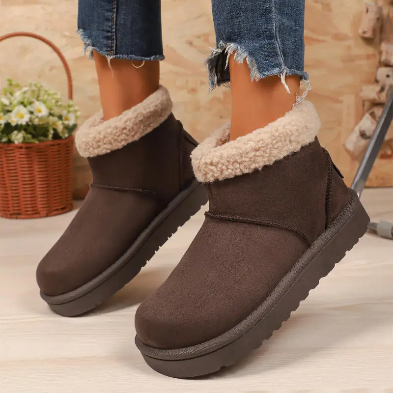 Warm Short Plush Non Slip Snow Boots Women 2025 Winter Fashion Solid Suede Ankle Booties Comfort Thick Bottom Slip On Boots