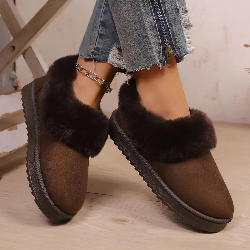 Warm Short Plush Snow Boots Women 2025 Winter Fashion Faux Fur Decoration Ankle Boots Comfort Thick Bottom Non Slip Booties