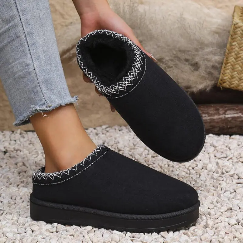 Bohemia Embroidery Cotton Indoor Slides Women 2025 Winter Soft Thick Bottom Non Slip Slippers Warm Short Plush Bedroom Slippers