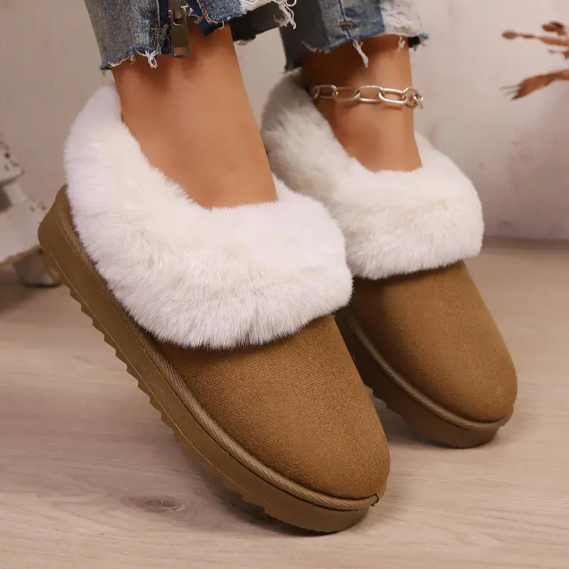 Warm Short Plush Snow Boots Women 2025 Winter Fashion Faux Fur Decoration Ankle Boots Comfort Thick Bottom Non Slip Booties