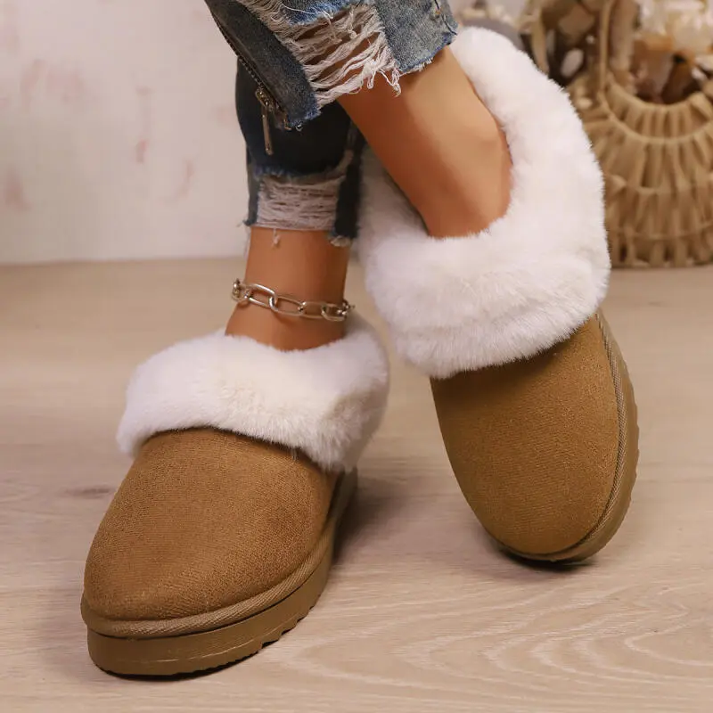 Warm Short Plush Snow Boots Women 2025 Winter Fashion Faux Fur Decoration Ankle Boots Comfort Thick Bottom Non Slip Booties