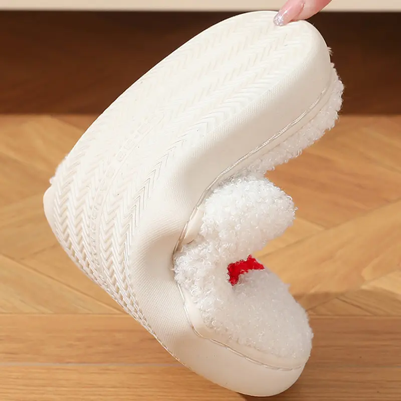 Valentine's Day Heart Embroidery Couple Slippers 2025 Winter Warm Short Plush Indoor Slippers Non Slip Bedroom Cotton Slides