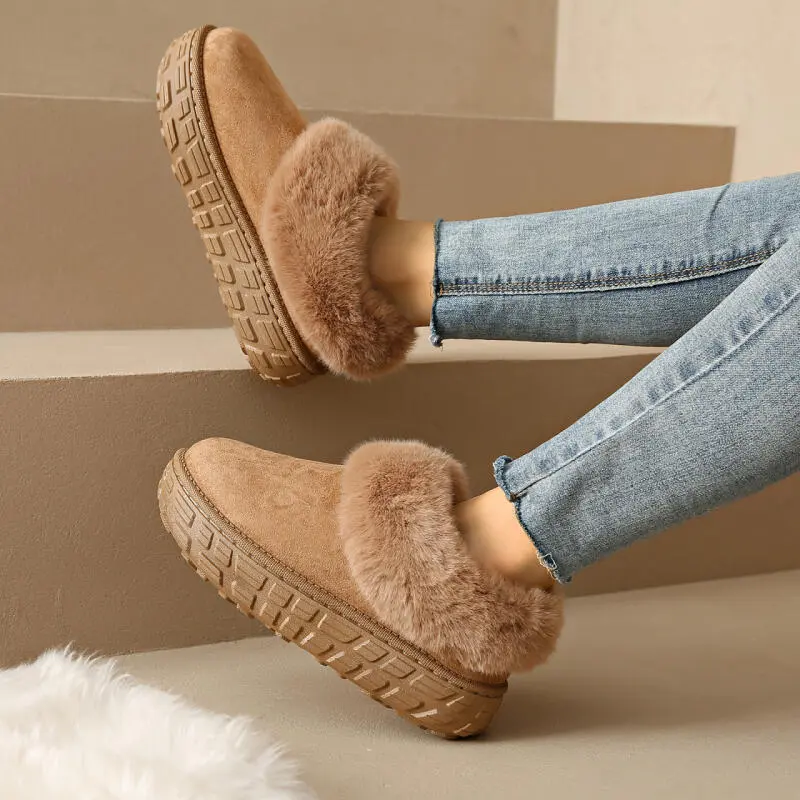 Fashion Thick Bottom Furry Snow Boots Women 2025 Winter Luxury Faux Fur Slip On Ankle Boots Warm Short Plush Non Slip Booties