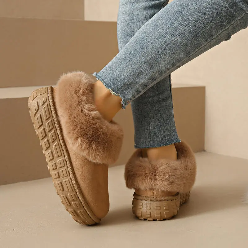 Fashion Thick Bottom Furry Snow Boots Women 2025 Winter Luxury Faux Fur Slip On Ankle Boots Warm Short Plush Non Slip Booties