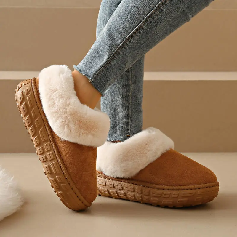 Fashion Thick Bottom Furry Snow Boots Women 2025 Winter Luxury Faux Fur Slip On Ankle Boots Warm Short Plush Non Slip Booties
