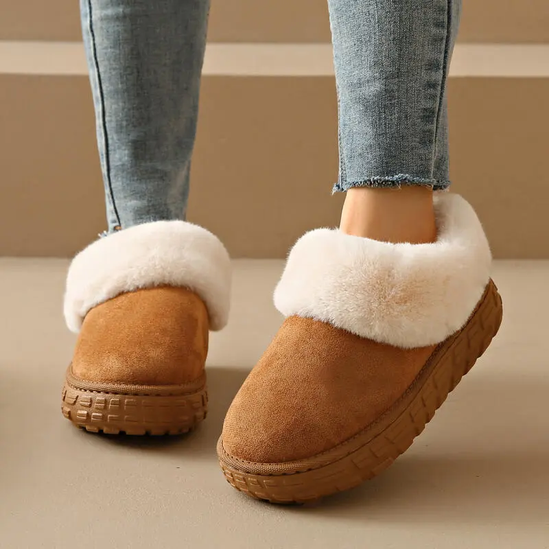 Fashion Thick Bottom Furry Snow Boots Women 2025 Winter Luxury Faux Fur Slip On Ankle Boots Warm Short Plush Non Slip Booties