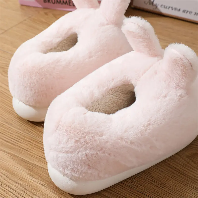Cute Cartoon Cover Heel Cotton Slippers Women 2025 Winter Round Toe Thick Bottom Indoor Slides Warm Short Plush Couple Slippers