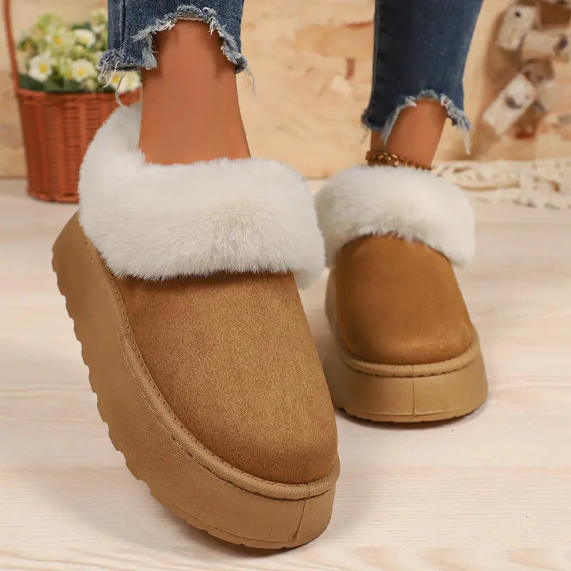 Luxury Faux Fur Snow Boots Women 2025 Winter Soft Thick Bottom Non Slip Ankle Boots Warm Short Plush Slip On Furry Booties