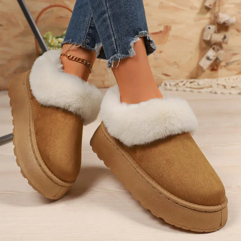 Luxury Faux Fur Snow Boots Women 2025 Winter Soft Thick Bottom Non Slip Ankle Boots Warm Short Plush Slip On Furry Booties