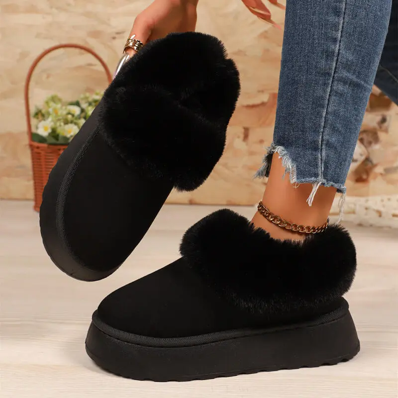 Luxury Faux Fur Snow Boots Women 2025 Winter Soft Thick Bottom Non Slip Ankle Boots Warm Short Plush Slip On Furry Booties