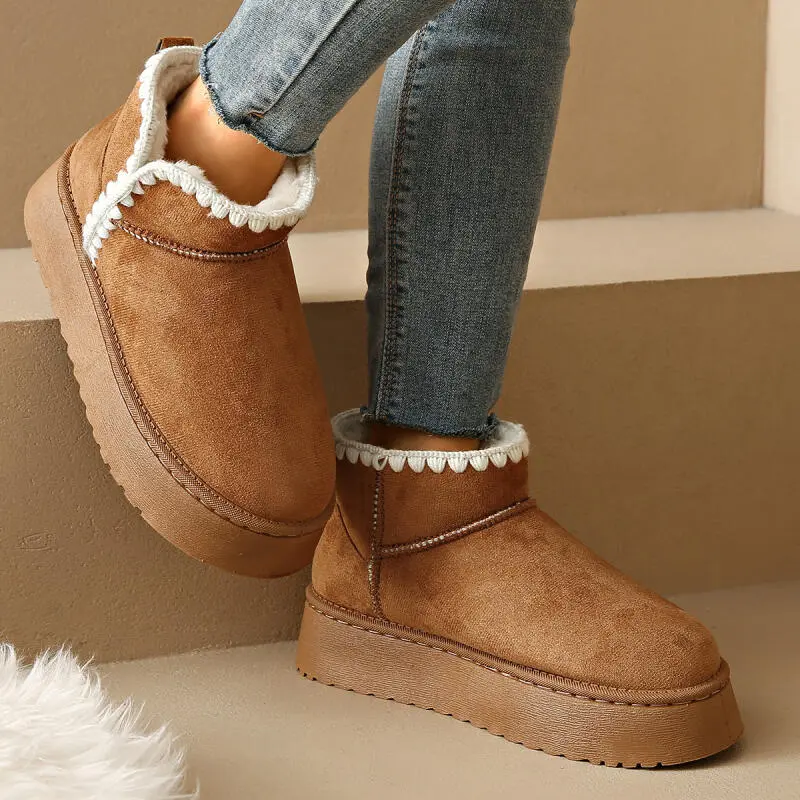 Elegant White Embroidery Thick Bottom Snow Boots Women 2025 Winter Warm Short Plush Slip On Boots Comfort Non Slip Ankle Booties