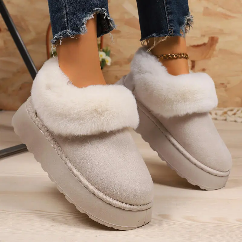 Luxury Faux Fur Snow Boots Women 2025 Winter Soft Thick Bottom Non Slip Ankle Boots Warm Short Plush Slip On Furry Booties