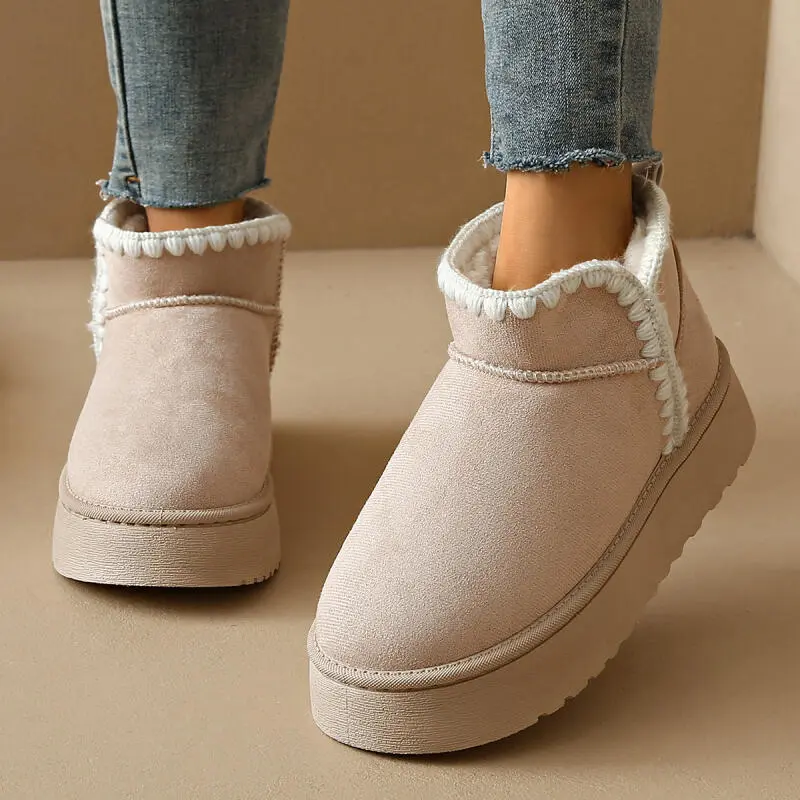Elegant White Embroidery Thick Bottom Snow Boots Women 2025 Winter Warm Short Plush Slip On Boots Comfort Non Slip Ankle Booties