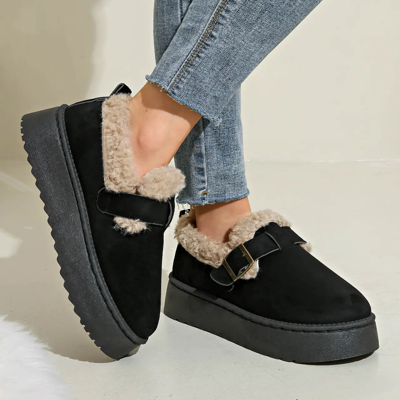 Fashion Metal Decoration Slip On Snow Boots Women 2025 Winter Warm Short Plush Ankle Boots Soft Thick Bottom Non Slip Booties