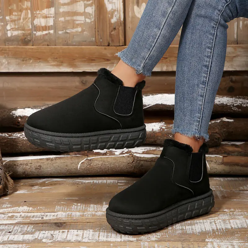Casual Thick Bottom Slip On Snow Boots Women 2025 Winter Warm Short Plush Chelsea Boots Comfort Non Slip Suede Ankle Booties
