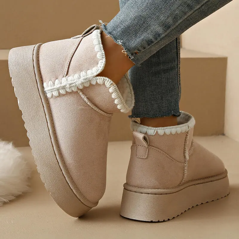 Elegant White Embroidery Thick Bottom Snow Boots Women 2025 Winter Warm Short Plush Slip On Boots Comfort Non Slip Ankle Booties