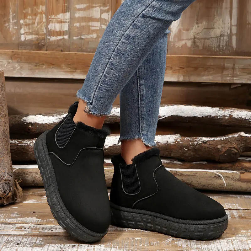 Casual Thick Bottom Slip On Snow Boots Women 2025 Winter Warm Short Plush Chelsea Boots Comfort Non Slip Suede Ankle Booties
