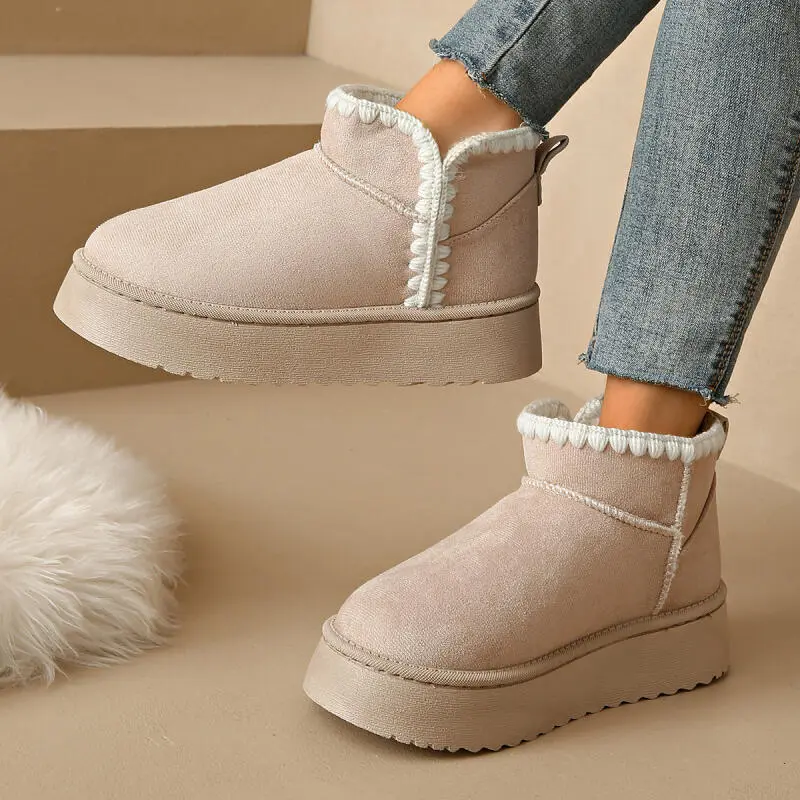 Elegant White Embroidery Thick Bottom Snow Boots Women 2025 Winter Warm Short Plush Slip On Boots Comfort Non Slip Ankle Booties