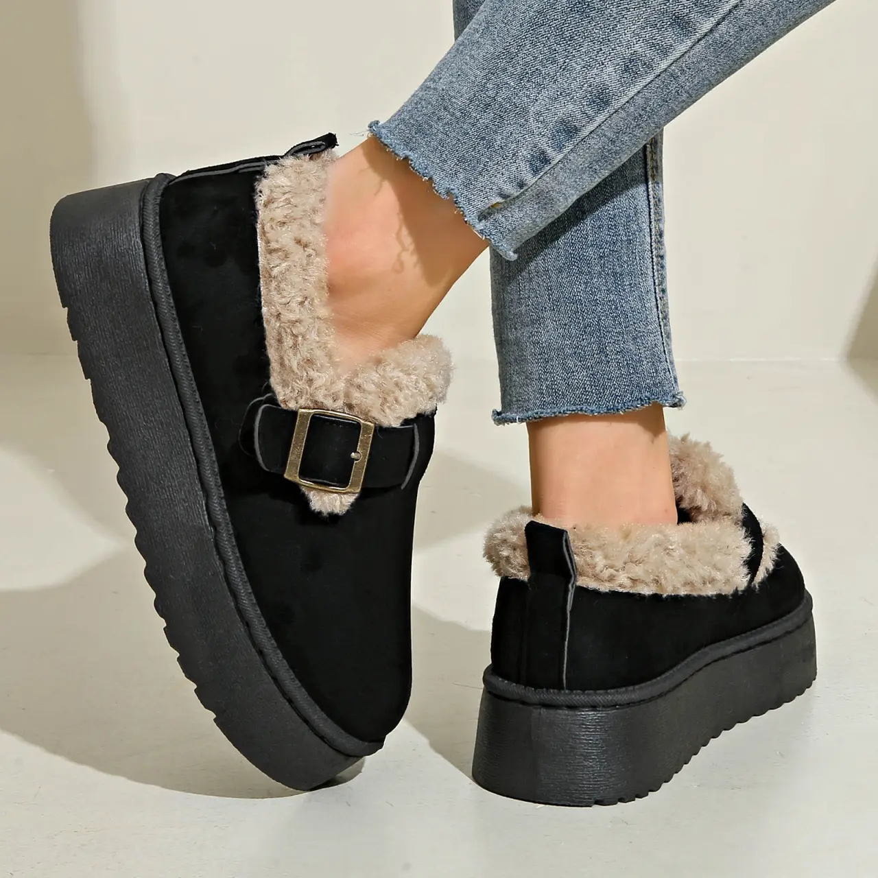 Fashion Metal Decoration Slip On Snow Boots Women 2025 Winter Warm Short Plush Ankle Boots Soft Thick Bottom Non Slip Booties