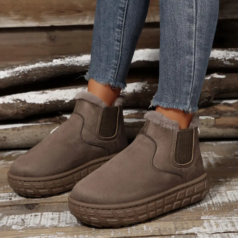 Casual Thick Bottom Slip On Snow Boots Women 2025 Winter Warm Short Plush Chelsea Boots Comfort Non Slip Suede Ankle Booties