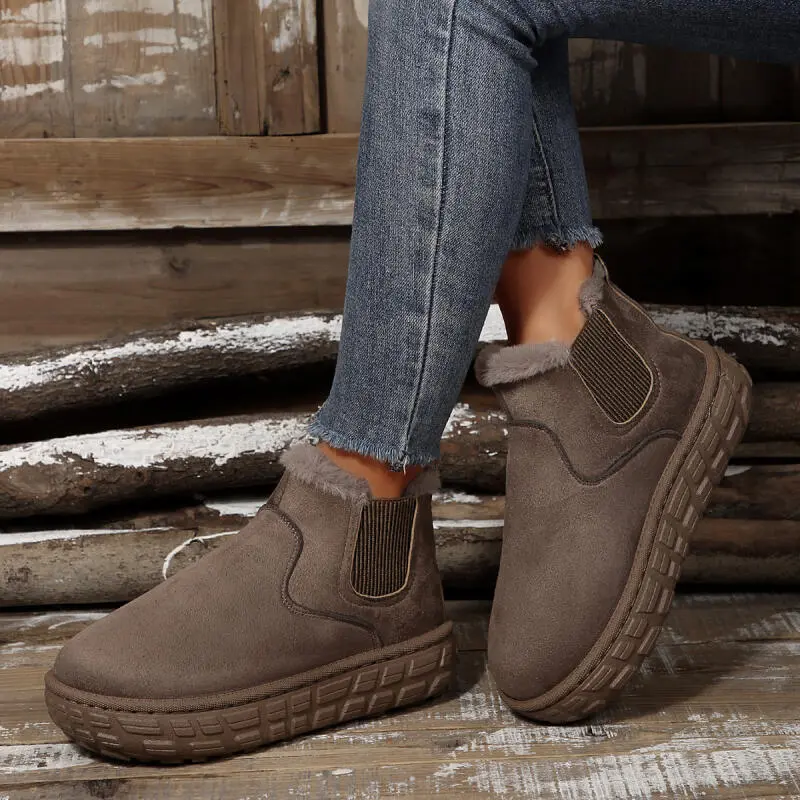 Casual Thick Bottom Slip On Snow Boots Women 2025 Winter Warm Short Plush Chelsea Boots Comfort Non Slip Suede Ankle Booties