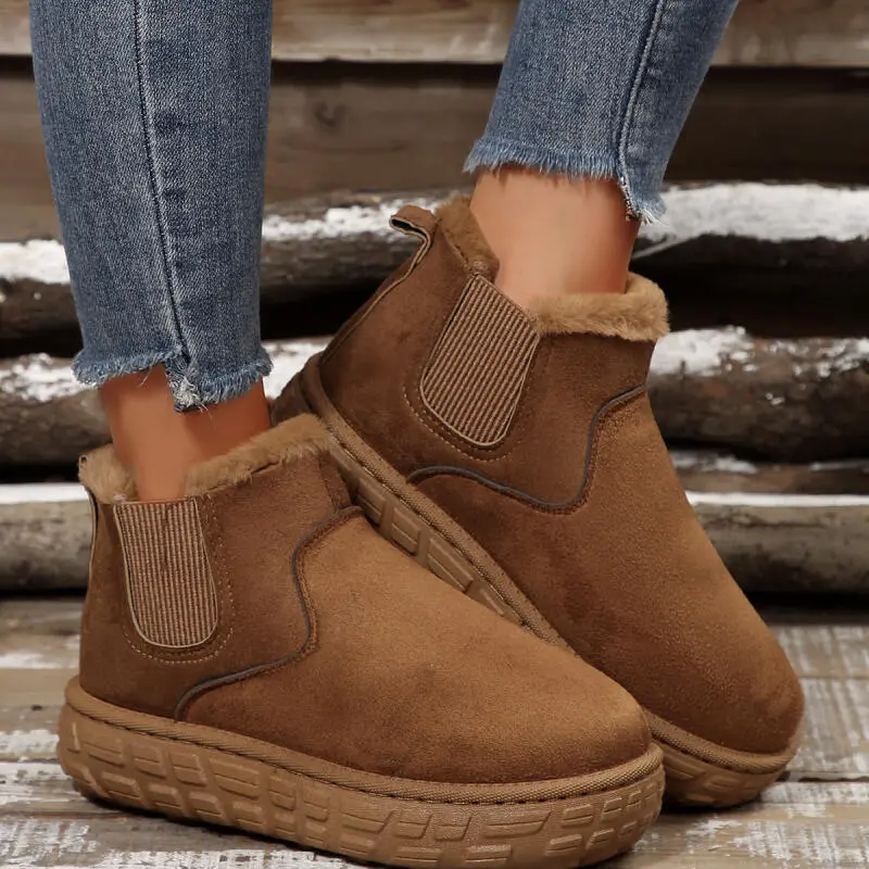 Casual Thick Bottom Slip On Snow Boots Women 2025 Winter Warm Short Plush Chelsea Boots Comfort Non Slip Suede Ankle Booties