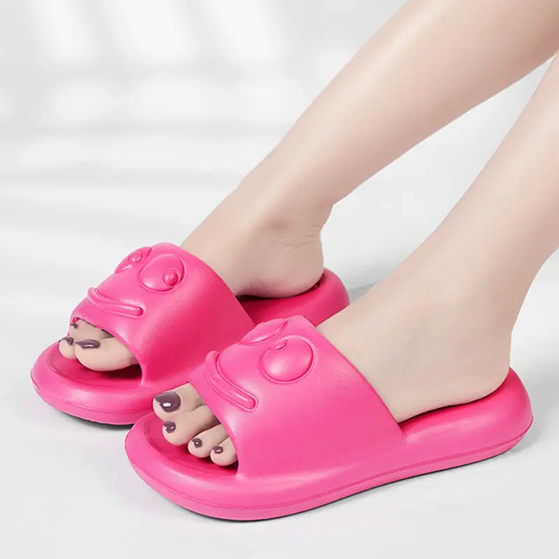 EVA Women's Cartoon Frog Peep Toe Slippers 2025 Lightweight Four Seasons Casual Big Size 44/45 Couple Bathroom Slides Summer