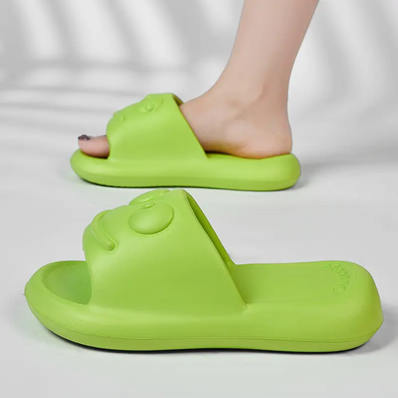 EVA Women's Cartoon Frog Peep Toe Slippers 2025 Lightweight Four Seasons Casual Big Size 44/45 Couple Bathroom Slides Summer