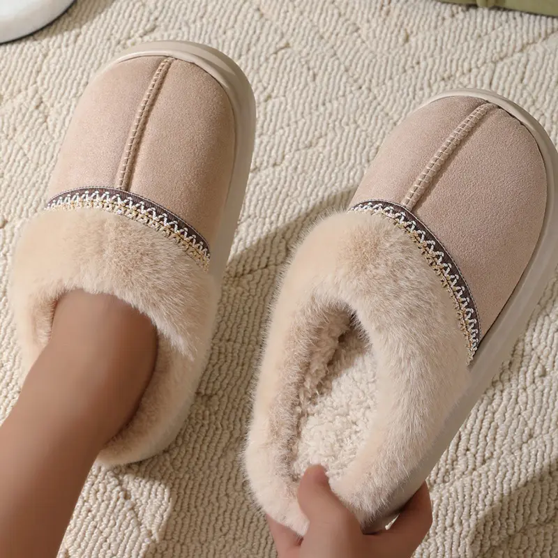 Women's Winter Faux Fur Mules Slides 2025 Warm Cashmere Thick Bottom Cotton Slippers Bohemian Soft Short Plush Indoor Slipperss