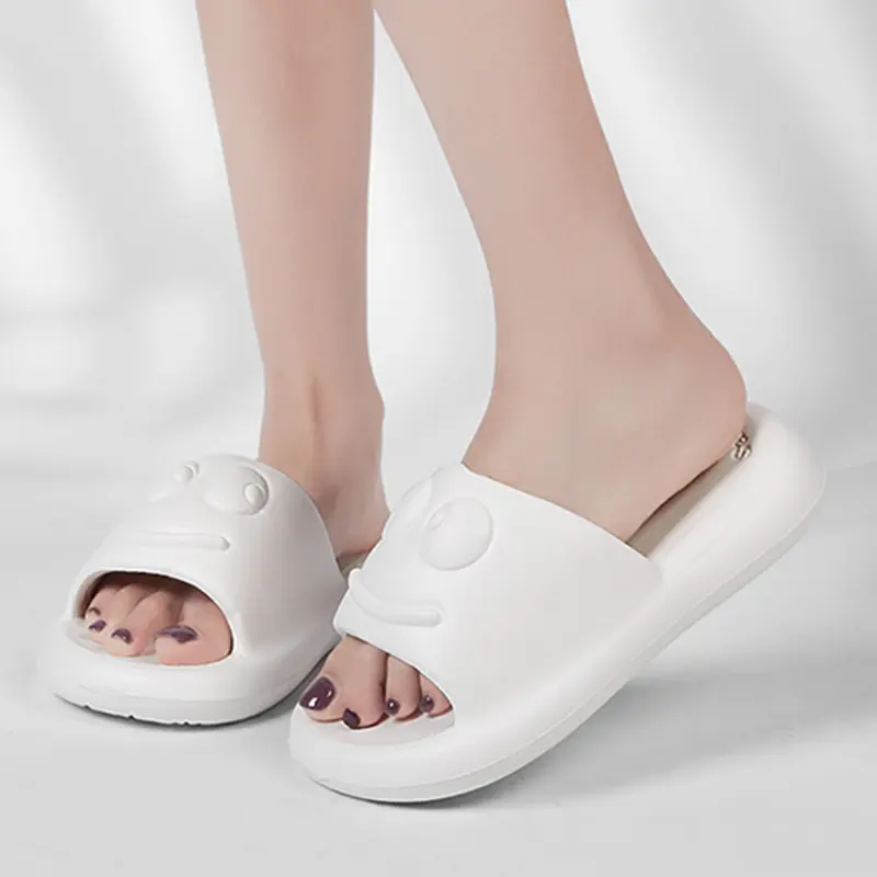 EVA Women's Cartoon Frog Peep Toe Slippers 2025 Lightweight Four Seasons Casual Big Size 44/45 Couple Bathroom Slides Summer