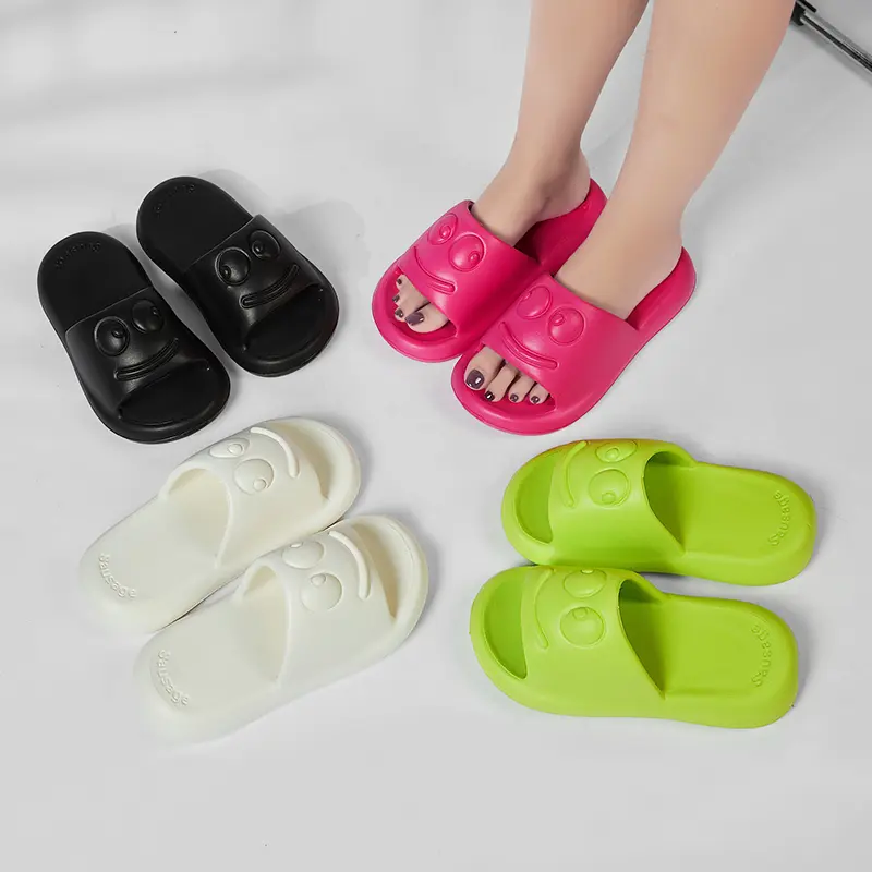 EVA Women's Cartoon Frog Peep Toe Slippers 2025 Lightweight Four Seasons Casual Big Size 44/45 Couple Bathroom Slides Summer