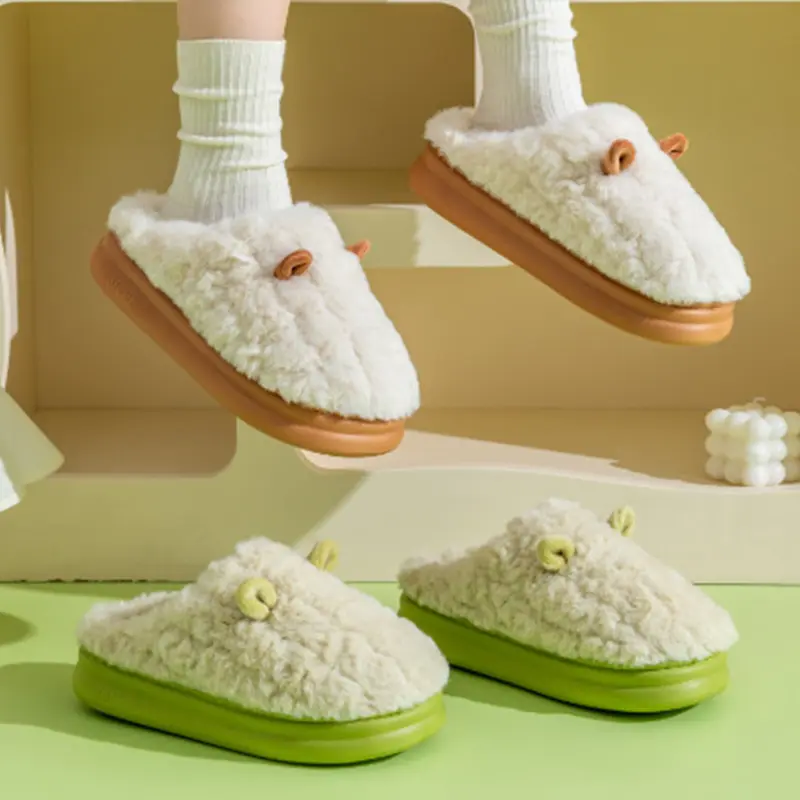 New Cotton Slippers for Women's Home Fur Slippers Casual Thick Sole Slip-on 2025 Winter Warm Slides Cute Couple Plush Slippers