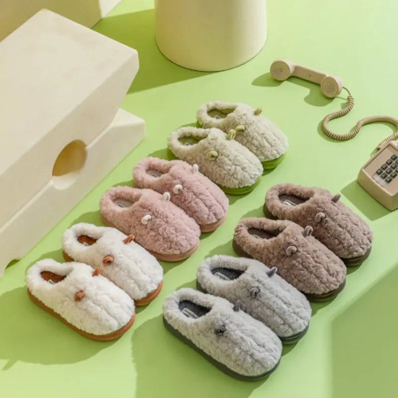 New Cotton Slippers for Women's Home Fur Slippers Casual Thick Sole Slip-on 2025 Winter Warm Slides Cute Couple Plush Slippers