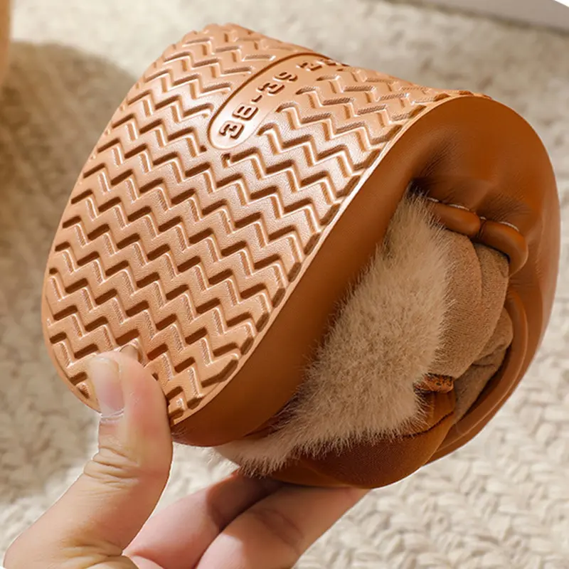 Women's Size 45 Fluffy Plush Slippers Winter Bowtie Decoration Thick Bottom Furry Slides 2025 Multi-color Warm Cotton Slippers