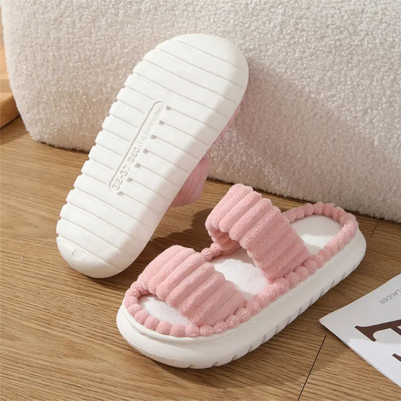 Casual Corduroy Cotton Indoor Slippers Women 2025 Winter Comfort Thick Bottom Slides Non Slip Short Plush Postpartu Home Slipper