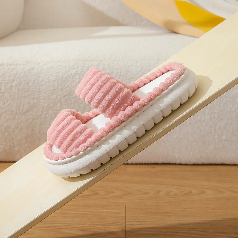 Casual Corduroy Cotton Indoor Slippers Women 2025 Winter Comfort Thick Bottom Slides Non Slip Short Plush Postpartu Home Slipper