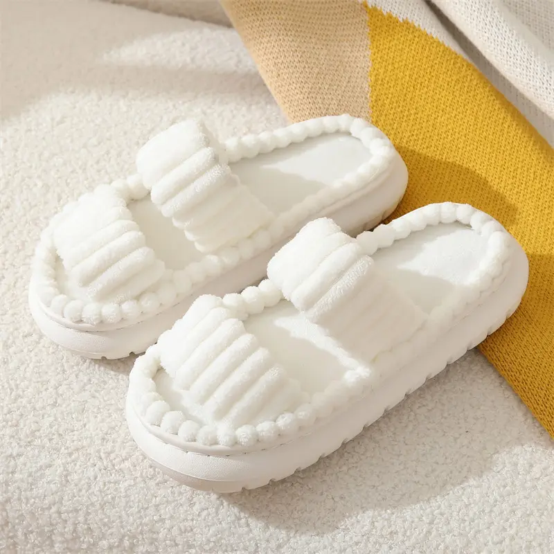Casual Corduroy Cotton Indoor Slippers Women 2025 Winter Comfort Thick Bottom Slides Non Slip Short Plush Postpartu Home Slipper