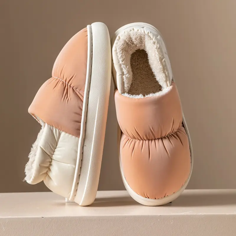 Soft Waterproof Furry Indoor Slippers Women 2025 Winter Warm Short Plush Bedroom Couple EVA Slippers Non Slip Postpartum Shoes