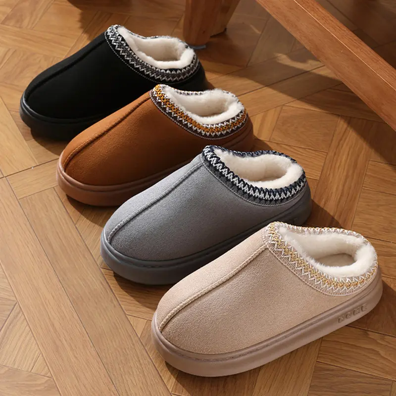 New Women's Fashion Fluffy Thick Platform Slippers 2025 Winter Plush Warm Cotton Soft Sole Non-Slip Unisex Slides for Ladies