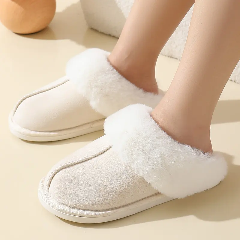 Luxury Faux Fur Suede Indoor Mules Women 2025 Winter Warm Short Plush Couple Slippers Comfort Round Toe Soft Sole Furry Slides