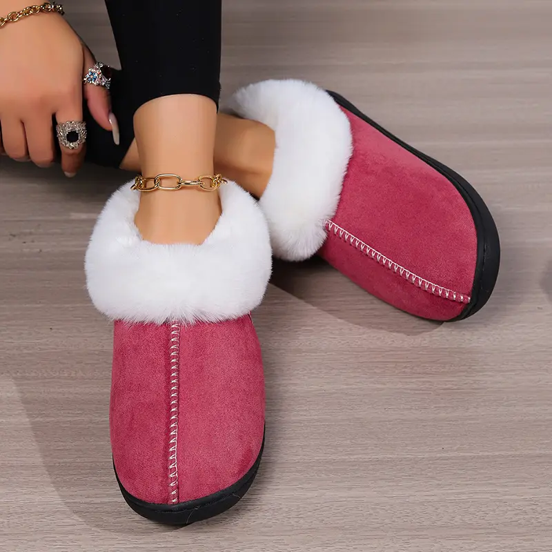 Women's Fluffy Plush Slippers 2025 Winter plus Size Comfortable Flat Sole Autumn Winter Indoor Home Fur Slides with Toe Wrap