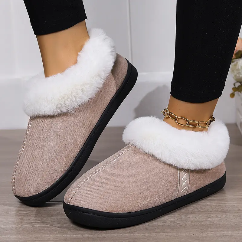 Women's Fluffy Plush Slippers 2025 Winter plus Size Comfortable Flat Sole Autumn Winter Indoor Home Fur Slides with Toe Wrap