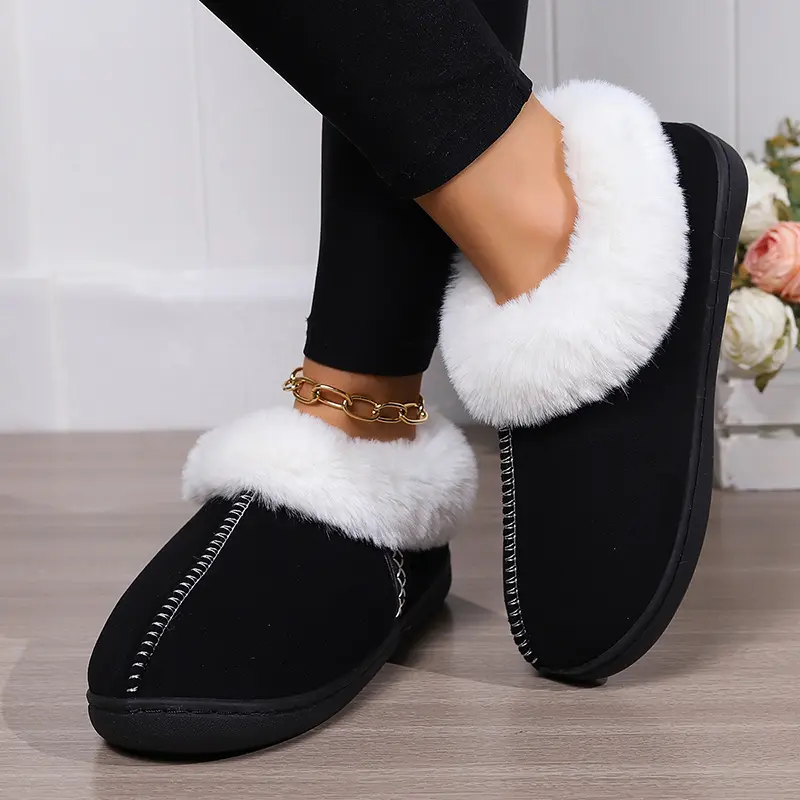 Women's Fluffy Plush Slippers 2025 Winter plus Size Comfortable Flat Sole Autumn Winter Indoor Home Fur Slides with Toe Wrap
