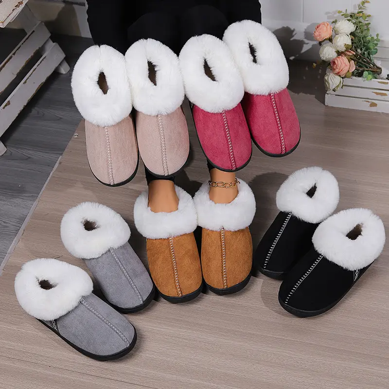 Women's Fluffy Plush Slippers 2025 Winter plus Size Comfortable Flat Sole Autumn Winter Indoor Home Fur Slides with Toe Wrap