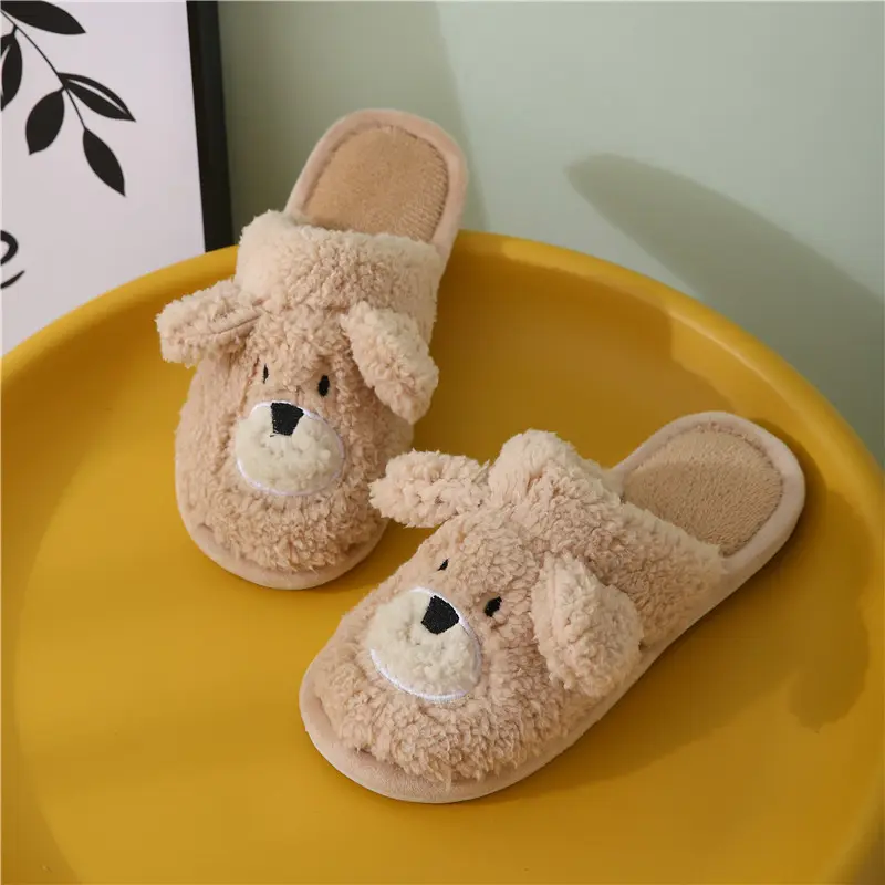 Cute Cartoon Puppy Couple Indoor Slippers 2025 Winter Comfort Round Toe Cotton Home Slides Non Slip Warm Short Plush Slippers