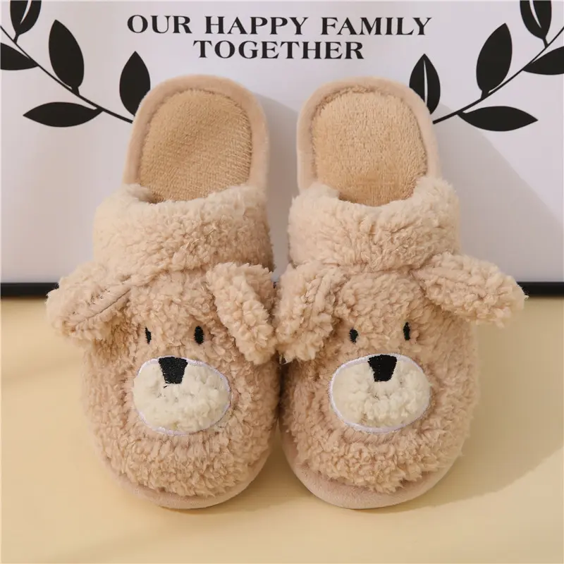 Cute Cartoon Puppy Couple Indoor Slippers 2025 Winter Comfort Round Toe Cotton Home Slides Non Slip Warm Short Plush Slippers