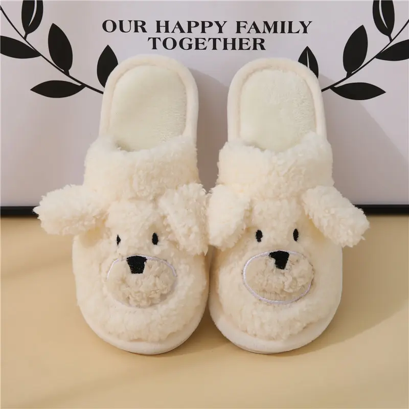 Cute Cartoon Puppy Couple Indoor Slippers 2025 Winter Comfort Round Toe Cotton Home Slides Non Slip Warm Short Plush Slippers