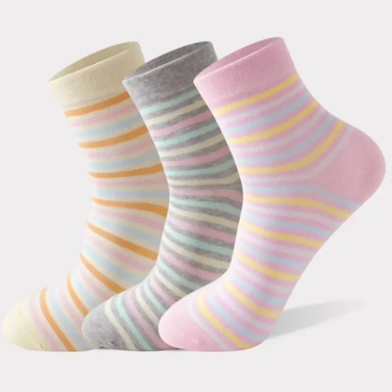 Sweet Candy-colored Sports Socks Women 2025 Autumn Winter Soft Cotton Mid Calf Striped Socks Comfortable Warm Knit Stockings