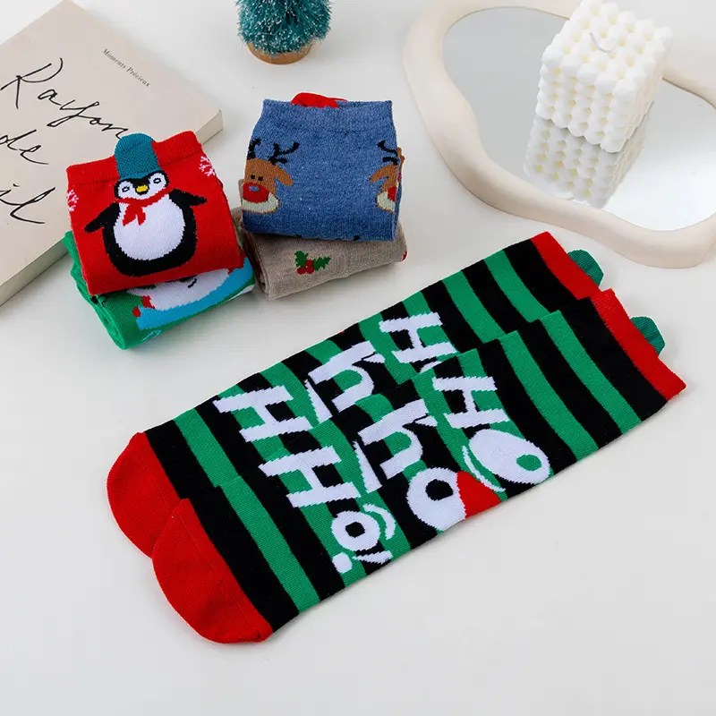 5 Pairs Comfortable Christmas Socks Women 2025 Winter Cute Cartoon Warm Cotton Colorful Socks Non Slip Sports Stockings Unisex