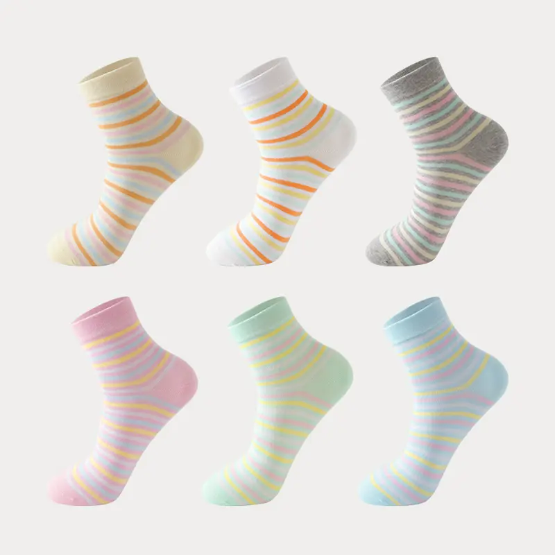 Sweet Candy-colored Sports Socks Women 2025 Autumn Winter Soft Cotton Mid Calf Striped Socks Comfortable Warm Knit Stockings